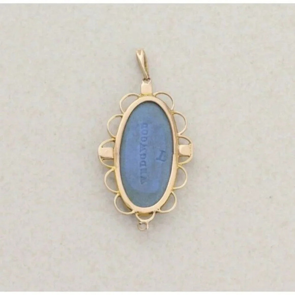 Pendant Only 10k Yellow Gold Blue Cameo Wedgewood Jasperware Seed Pearl Pendant - Picture 3 of 4